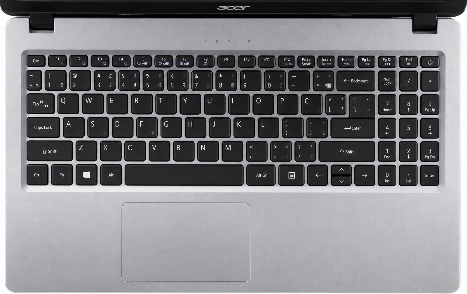 Teclado ABNT2 do Acer Aspire 5 com bloco numérico dedicado e touchpad amplo